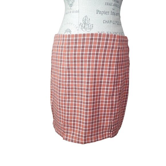 AEROPOSTALE Womens Skirt SZ‎ Large Plaid Light Academia Short Mini 2 Front Slits - Picture 1 of 8